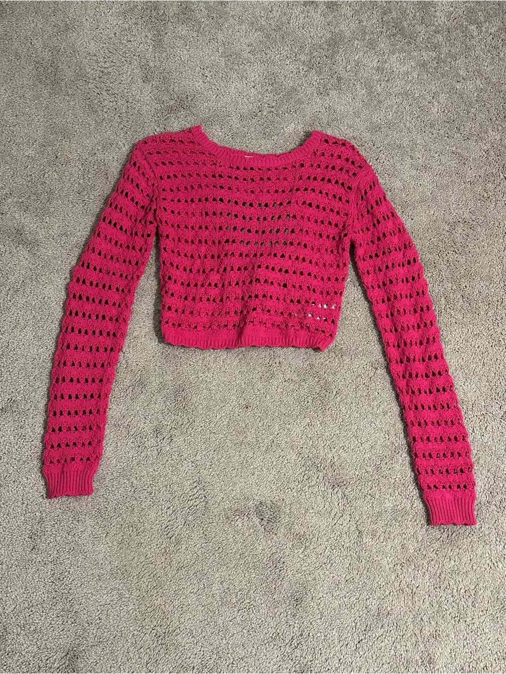 Free People Beach Hot Pink Knit Crochet Tie Back Sweater Boho Coastal Top